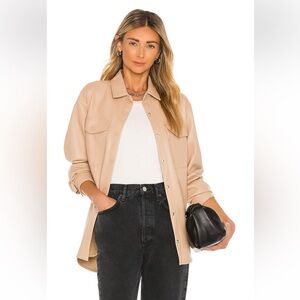 H&M - faux vegan leather oversized shirt jacket - S - beige/cream
